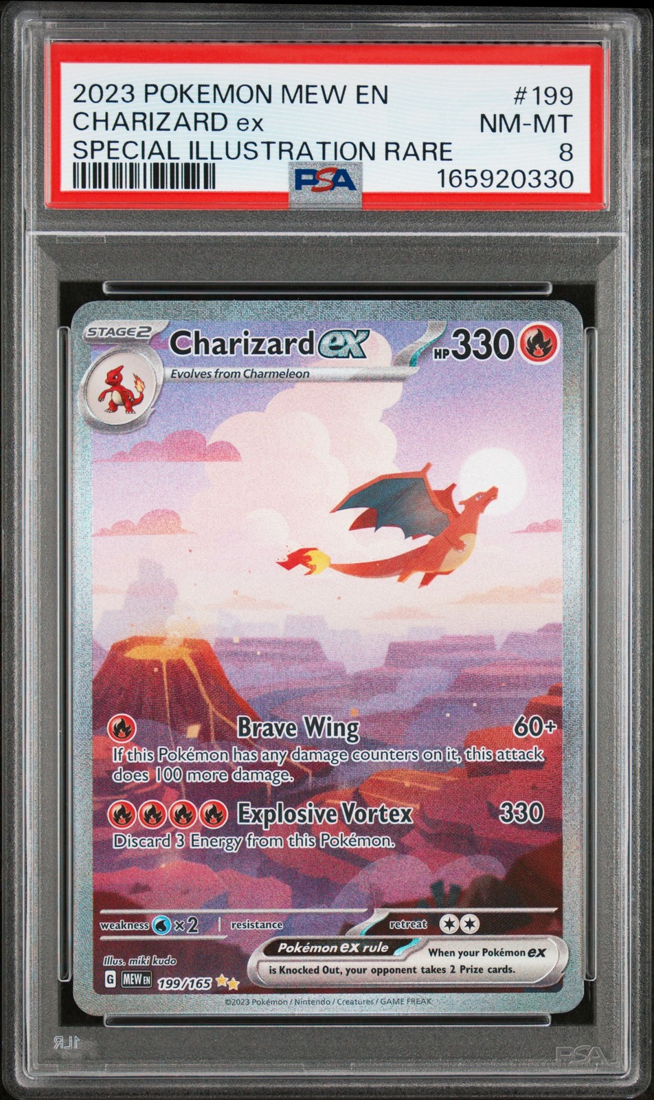 2023 POKEMON MEW EN-151 SPECIAL ILLUSTRATION RARE #199 CHARIZARD EX PSA 8