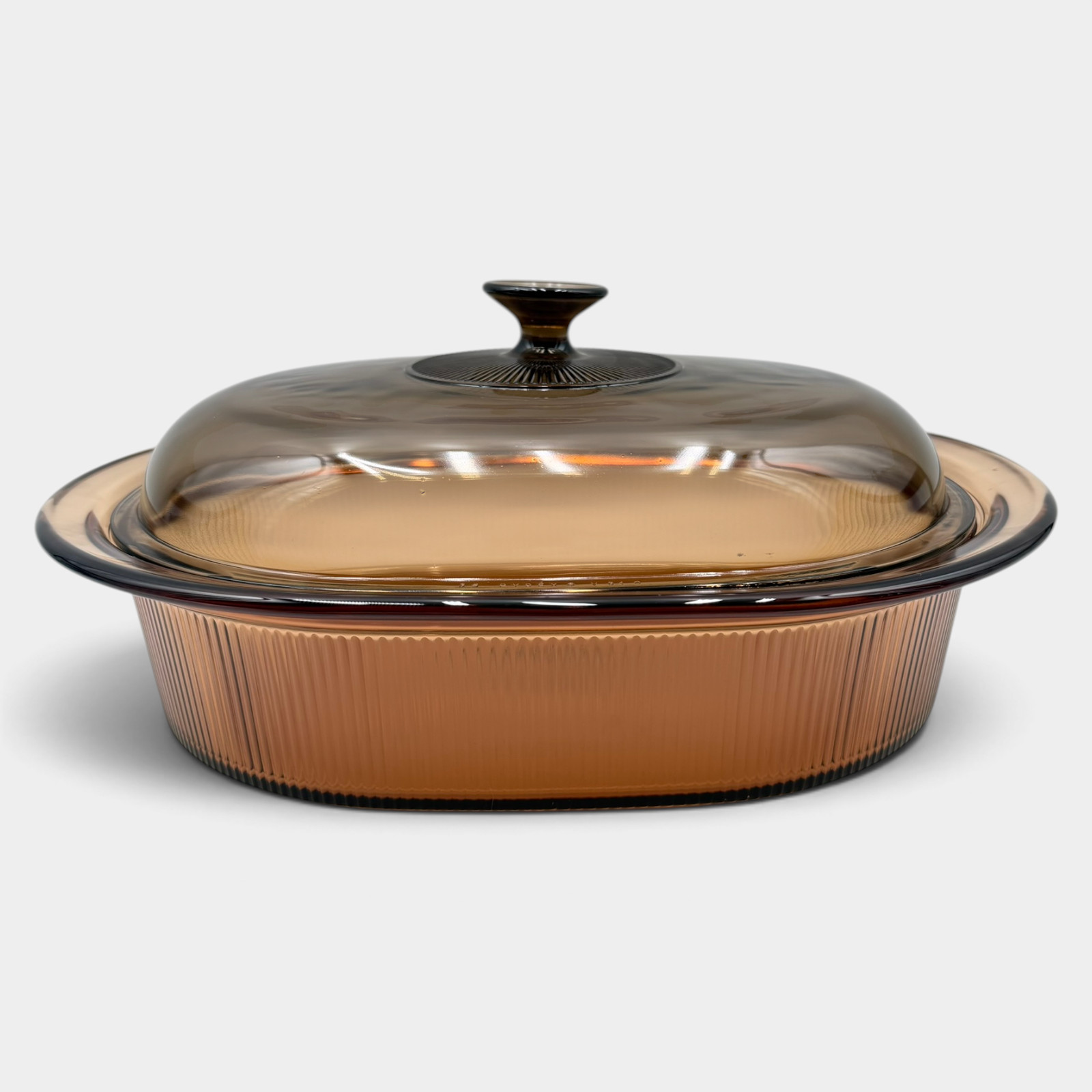 Vintage Corning Visions Amber V-34-B 4 Qt Oval Casserole Roaster Pyrex with Lid