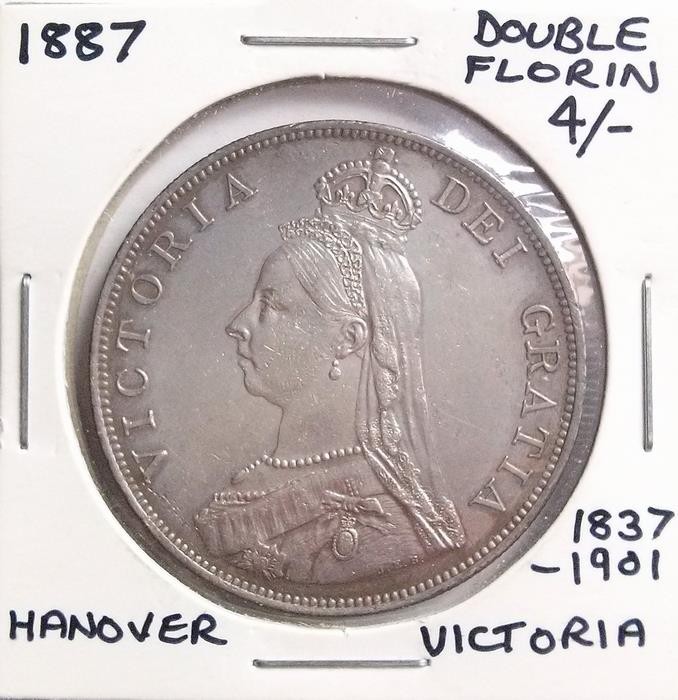 1887 Double Florin Coin Near Uncirculated Queen Victoria Arabic 1