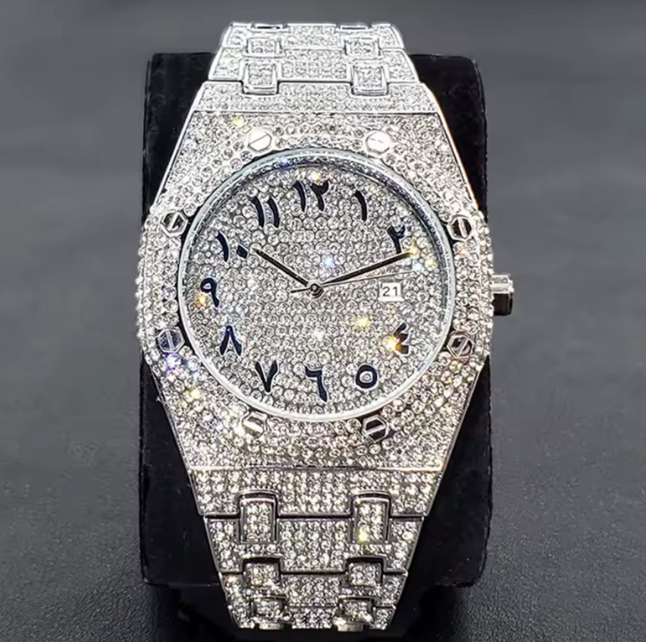 Reloj Plateado Elegante de Hombres con Pulsera en Oro 10K Relojes Para Hombres