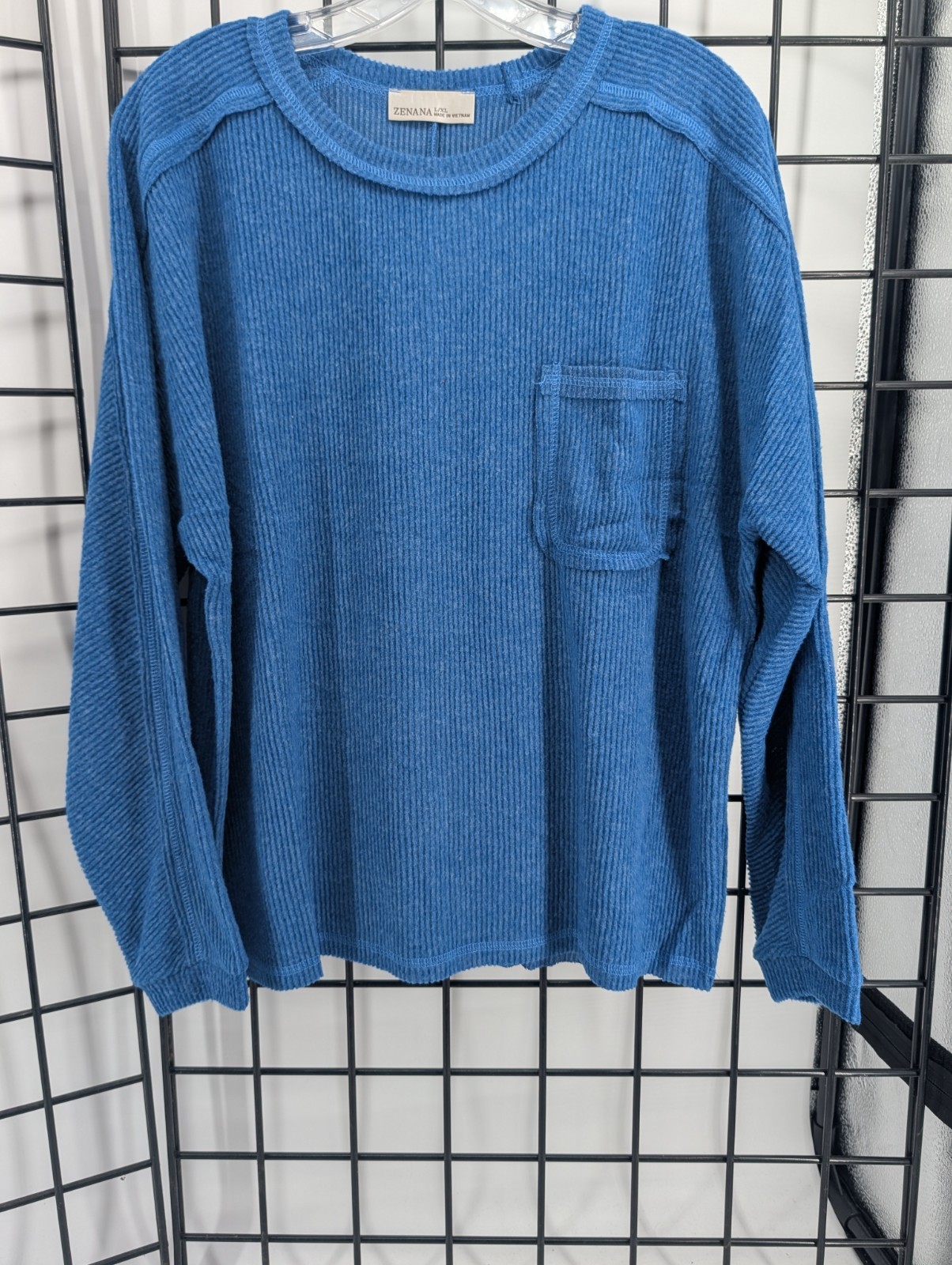 Zenana Brushed Ribbed Hacci Round Neck Sweater Super Soft HT-2221A