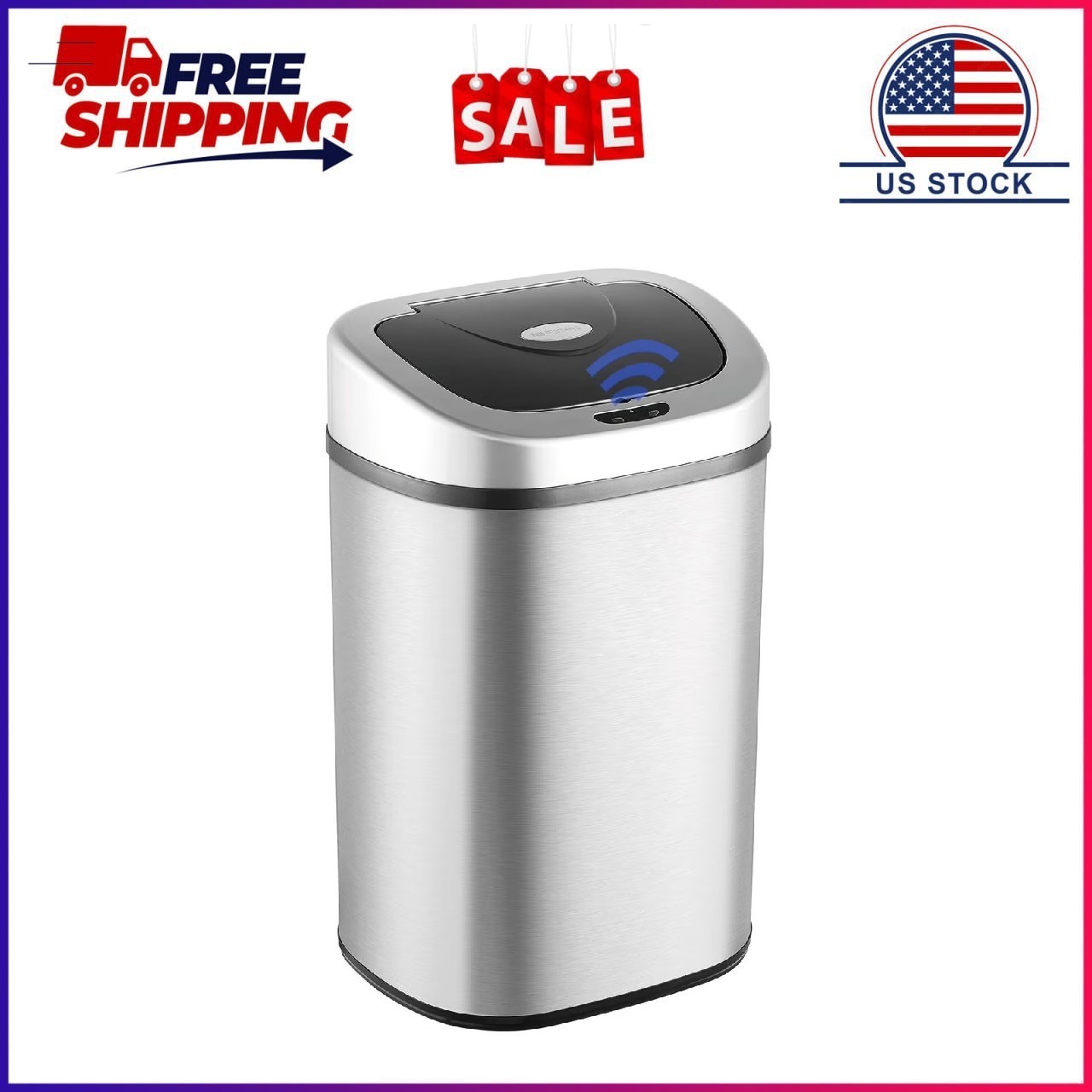 Nine Stars Automatic Trash Can, 21 Gallon Stainless Steel, Motion Sensor Hands F