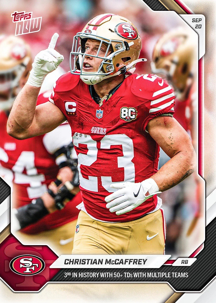 Christian McCaffrey 2nd 50 TDs Multiple Teams 2026 NFL Topps NOW #21 PRESALE