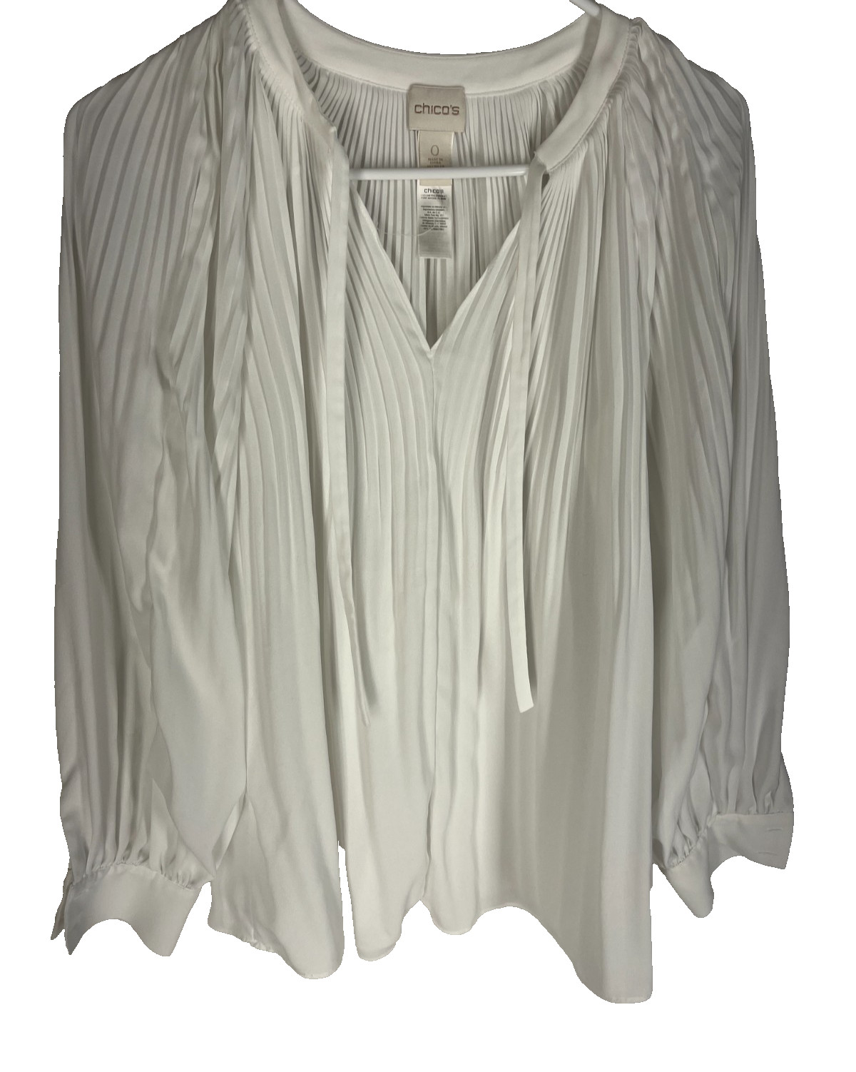 CHICO\'S Blouse Size 0 Womens Small White Pleated Sheer Office Flirty Top NEW