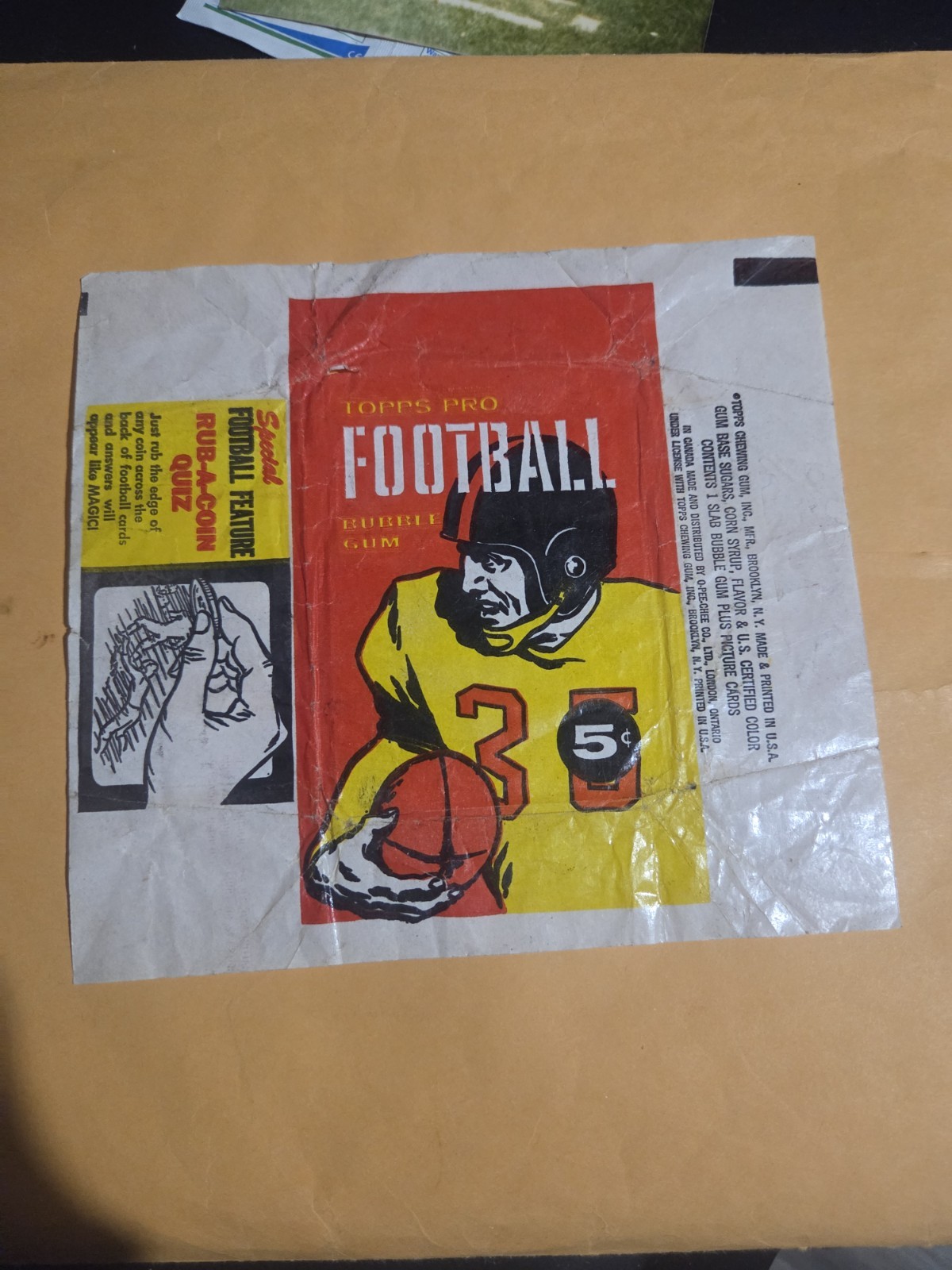 1958 Topps Football 5 Cent Wax Pack Wrapper Rare Find Beautiful Original