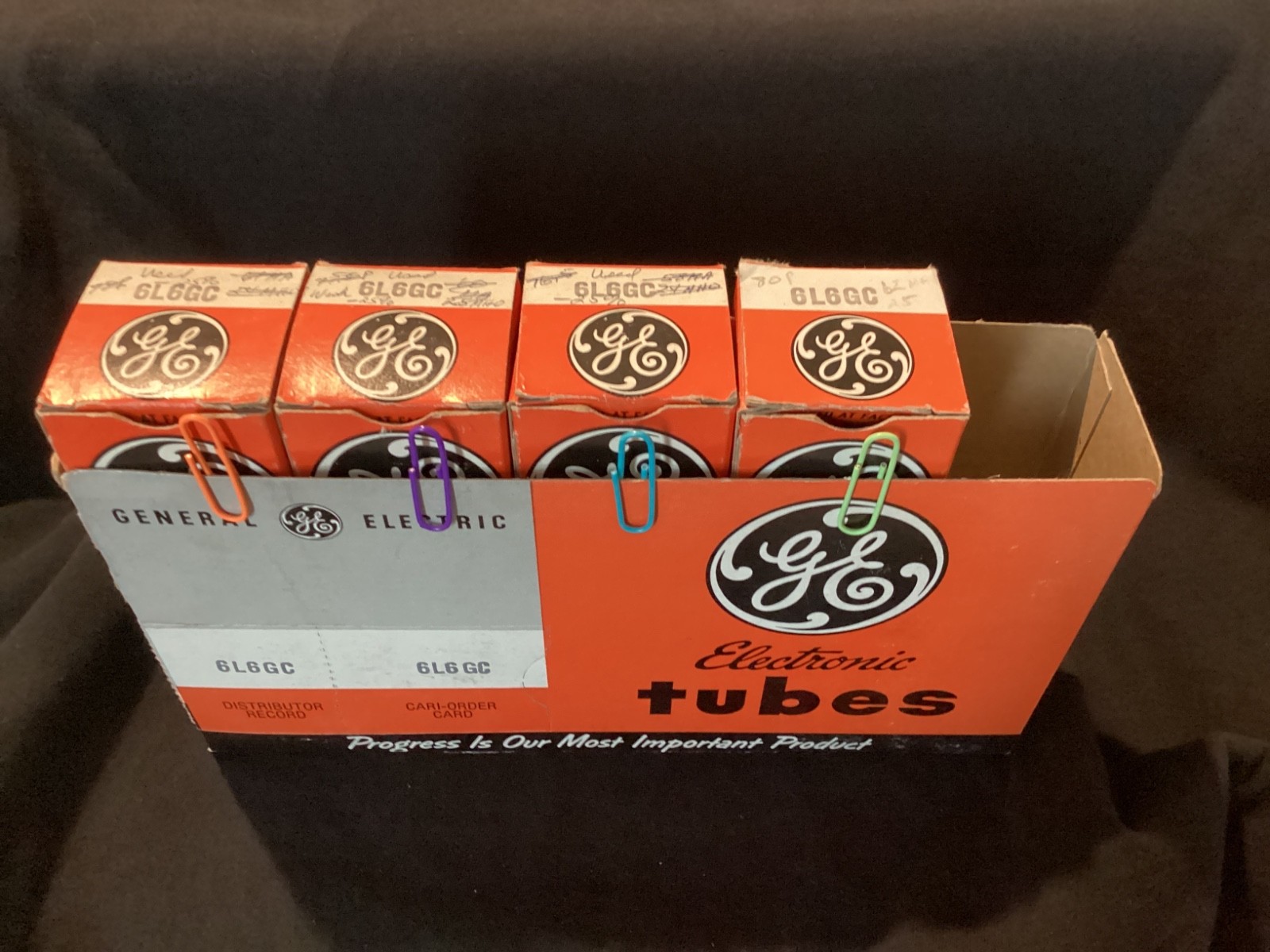 Matched Quad 4 Vintage GE 6L6GC Vacuum Tubes USA With Original Distributor Box C