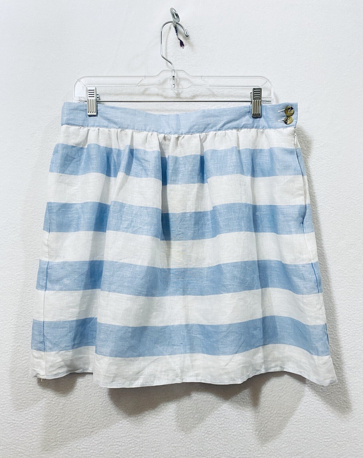 Kenar Womens 12 Striped A Line Skirt Blue Linen Pockets Lined Boho