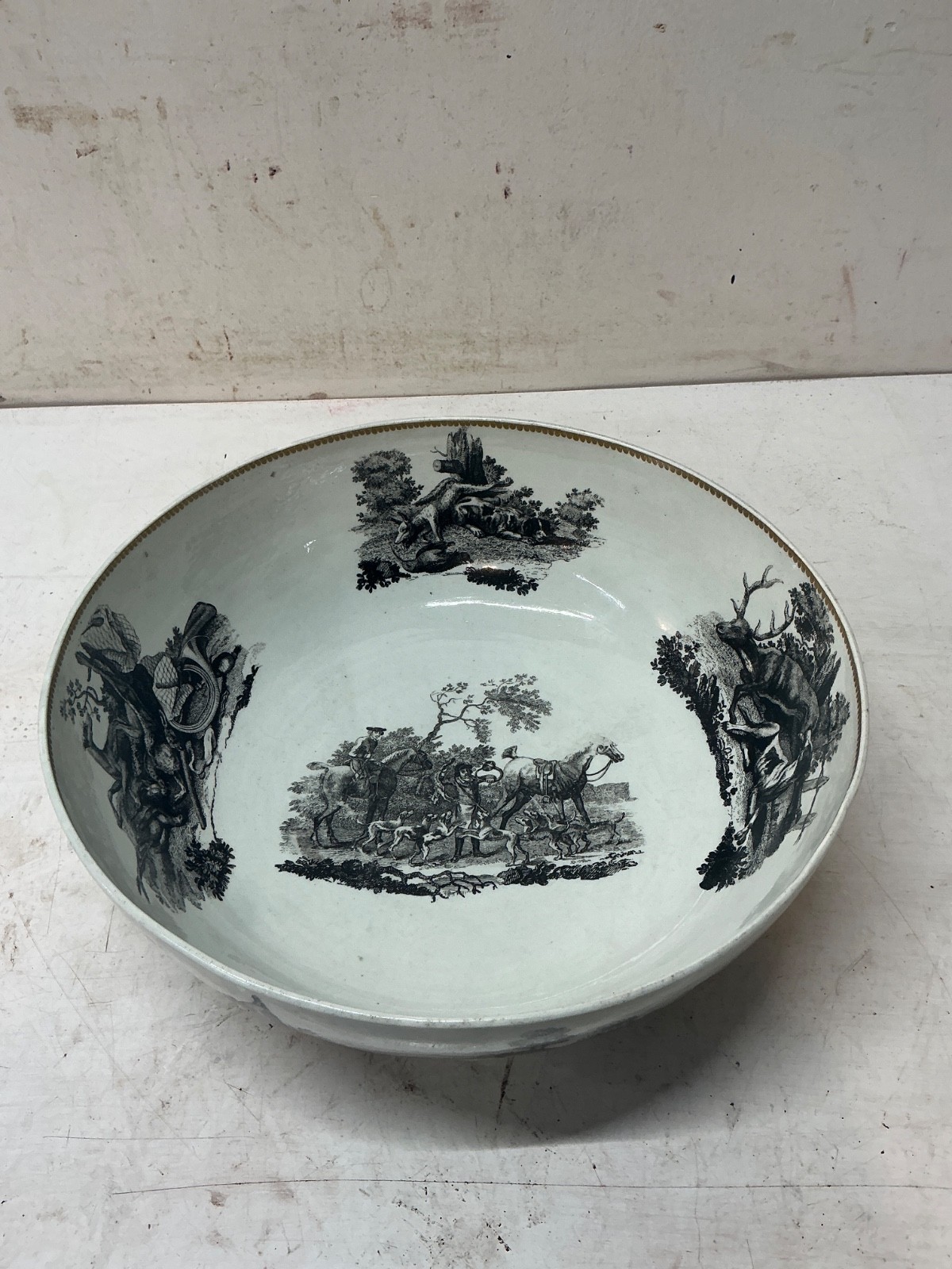 Rare 18thC Dr Wall Worcester Porcelain Punch Bowl Foxhunt Robert Hancock Zorensk