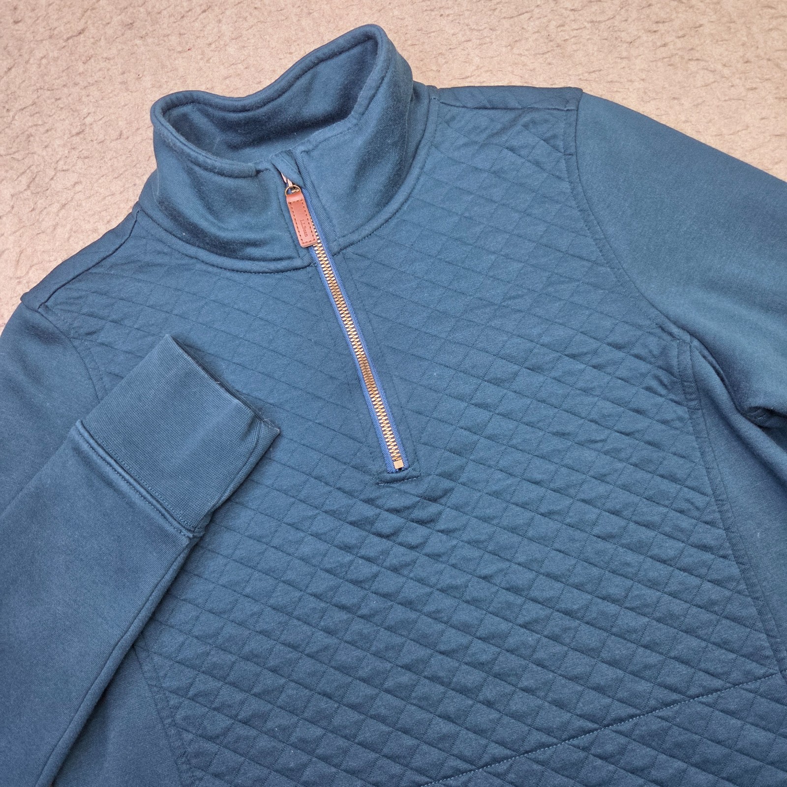 L.L.Bean Quilted Pullover Women\'s M Blue Quarter Zip Fleece 502745