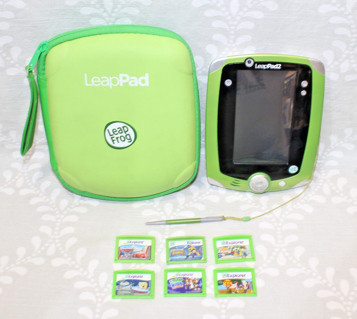 Leap Frog LeapPad2 Explorer Learning Tablet Green with Case & 6 Games~Tested