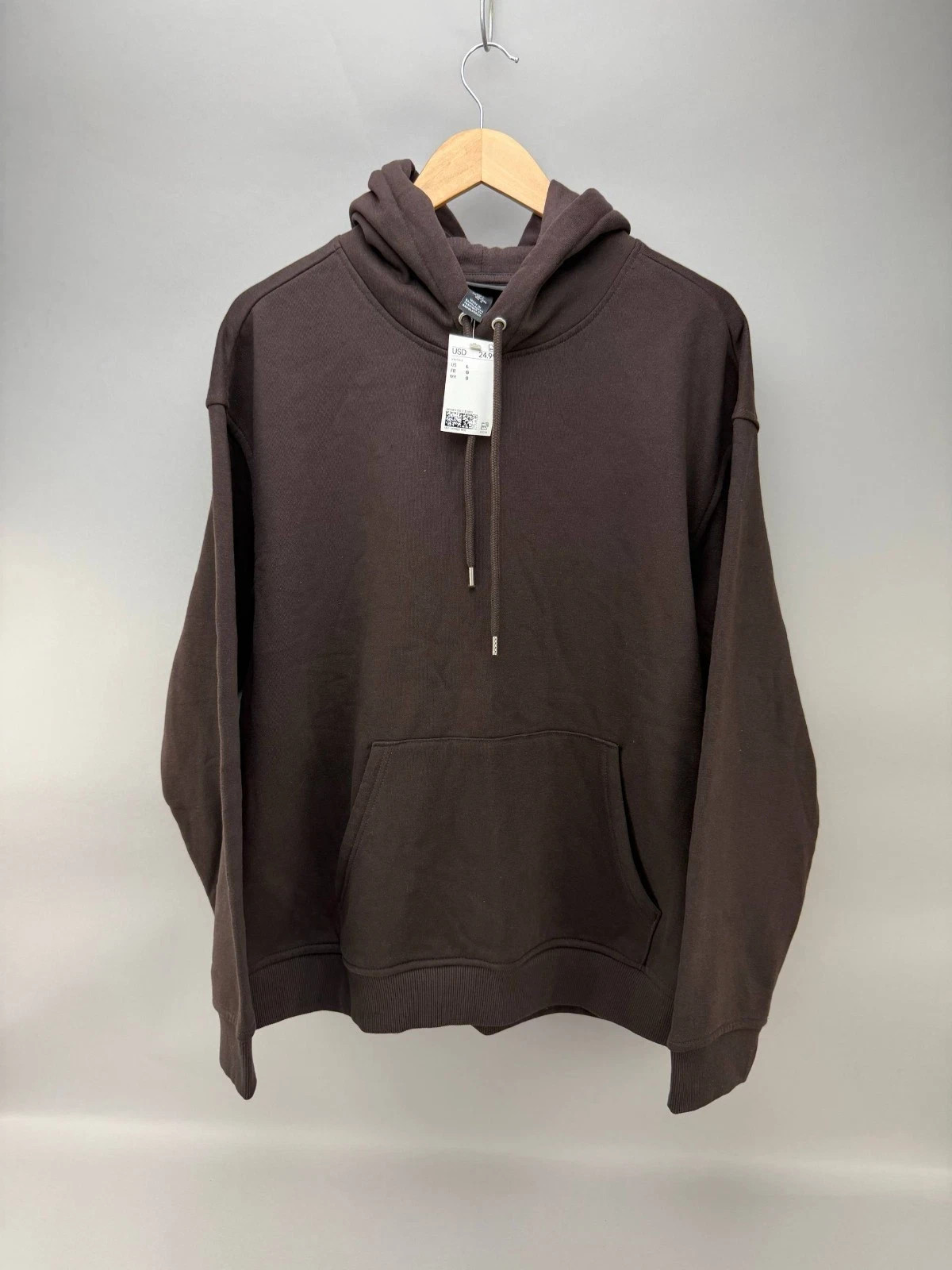H&M Mens Brown Pullover Drawstring Loose Ample Hoodie Size L