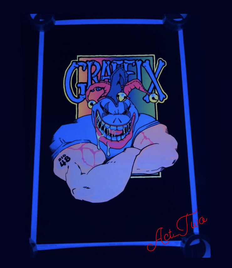 Vintage 1997 Graffix Boxer Jester Big 48 Flocked Blacklight 23”x25” Poster USA