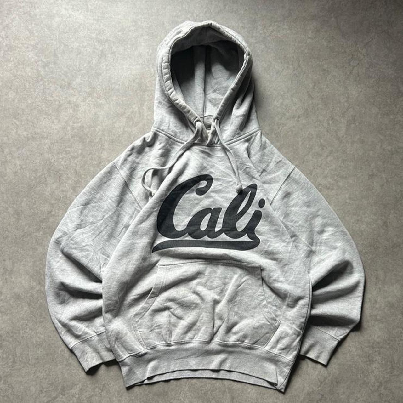 Vintage 2000s Y2K Cali Hoodie Grey Streetwear Script Logo Pullover Mens Medium