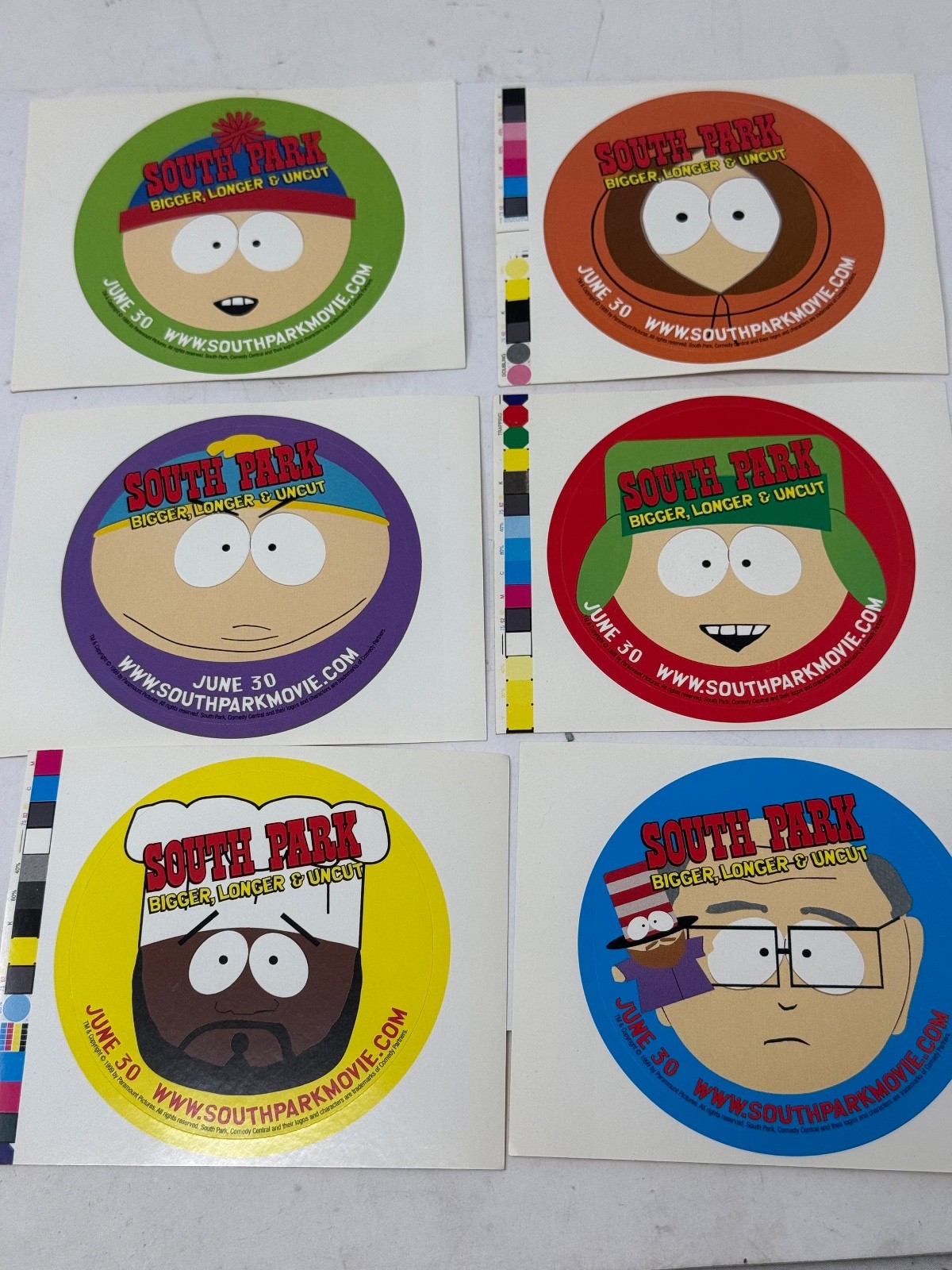 Promo Face decals from E3 Booth SOUTH PARK Bigger Longer Uncut - 1999 Promo Face decals from E3 Booth SOUTH PARK Bigger Longer Uncut - 1999