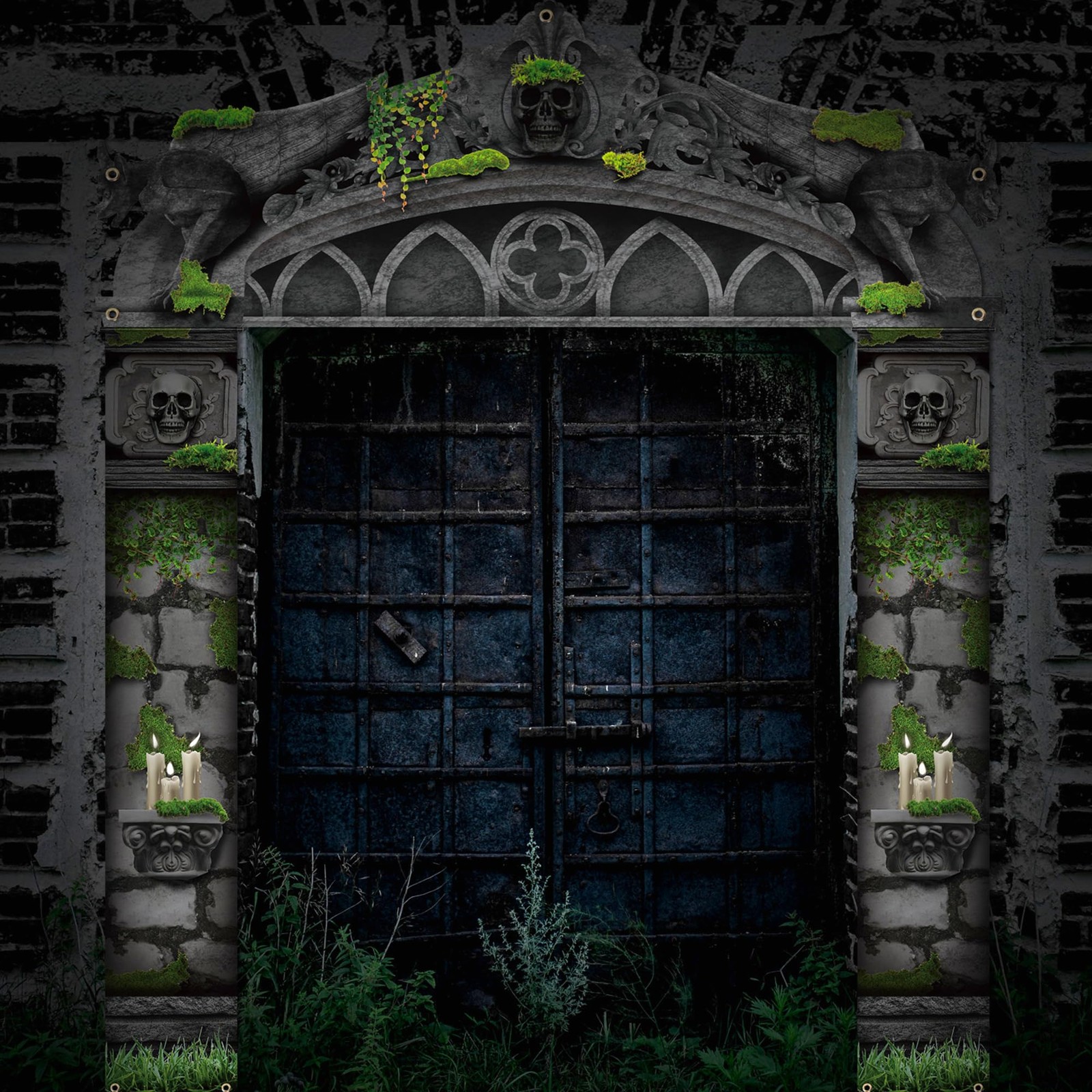 Hunnmingre 3 Pcs Cemetery Halloween 12 x 71 inches, 28 x 71 gray
