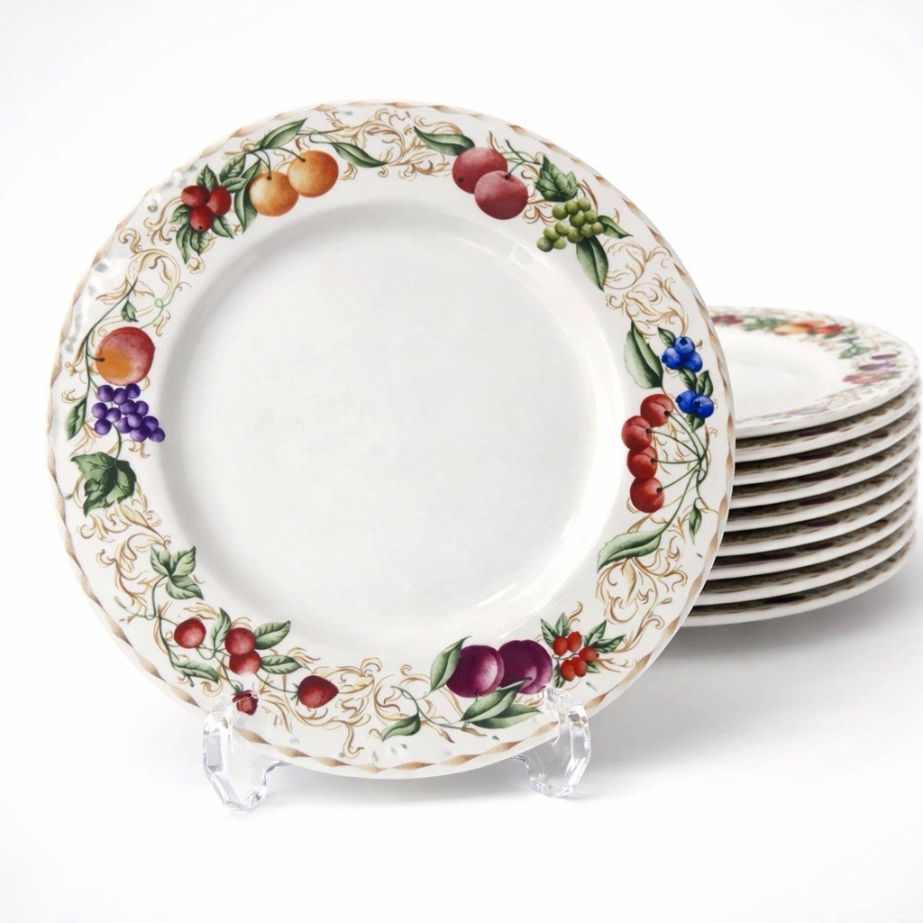 American Atelier “Florentine Fruit” Dinner Plates - 8 Available American Atelier “Florentine Fruit” Dinner Plates - 8 Available