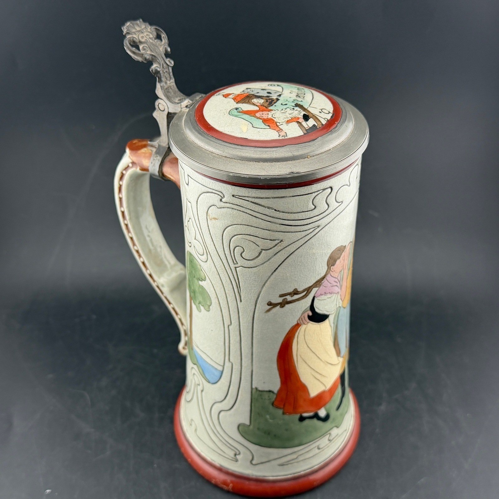 Vintage German Beer Stein-0.5L, Lidded Stoneware Gnome, Feierabend 834 Germany