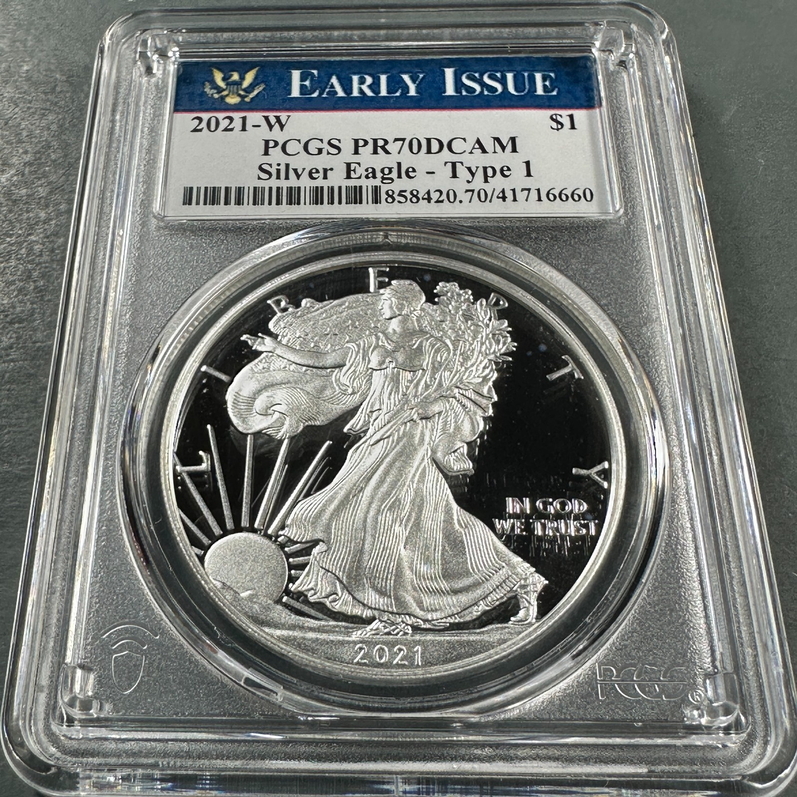 2021-W PROOF Silver Eagle PCGS PR70 DCAM, Type 1, Early Issue (90930) 2021-W PROOF Silver Eagle PCGS PR70 DCAM, Type 1, Early Issue (90930)
