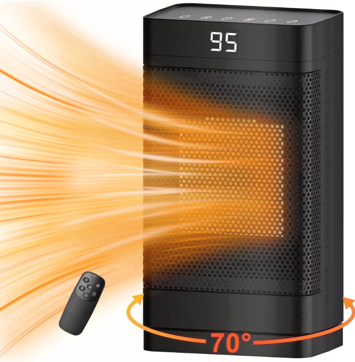 Calefactor Cerámico PTC 1500W Portátil con Oscilación 70° y Temporizador, Nuevo