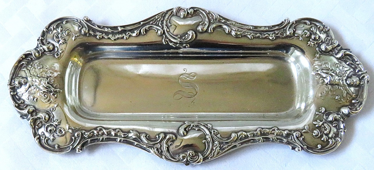 ANTIQUE SHREVE SF FIGURAL CHERUBS STERLING SILVER PIN TRAY 98 GMS EX CONDITION