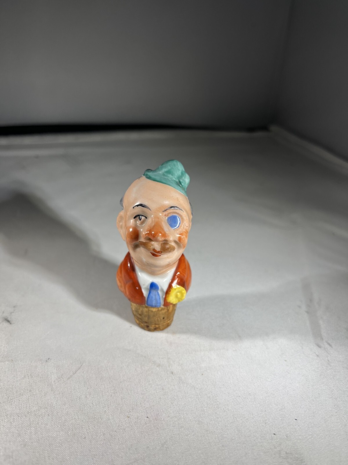 VINTAGE 1900'S GERMAN BISQUE WINE BOTTLE TOPPER HUMOROUS CHARACTER          4-11