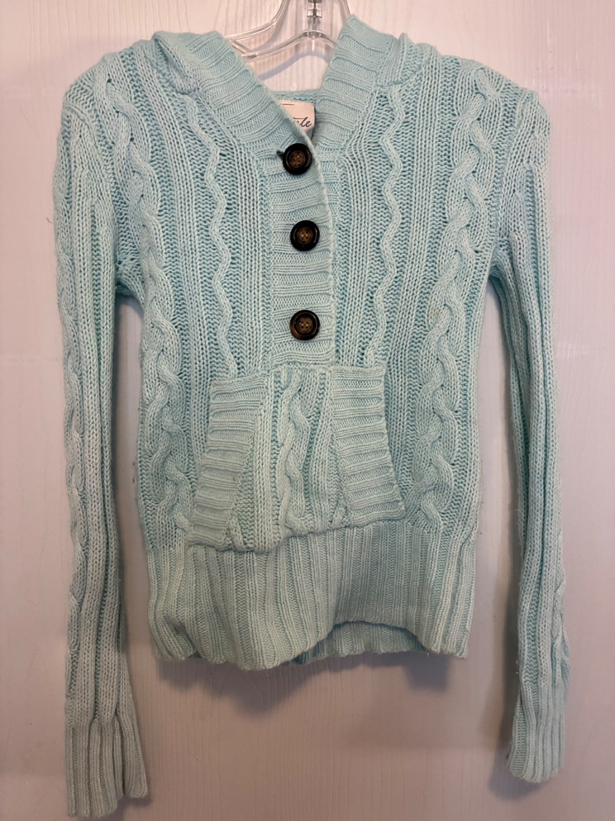 Aeropostale Women\'s Hoodie Sweater Size M Baby Blue Knitted Pullover