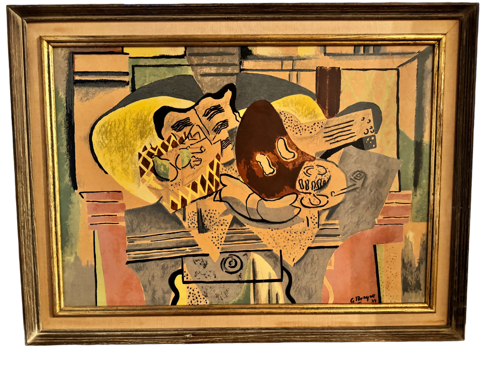 Vintage Georges Braque “Le Jour” Cubist Still Life Print on Board Framed