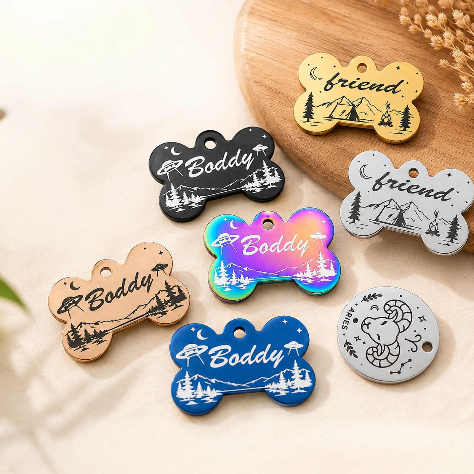 Personalized Pet ID Tag Custom Engraved Name Phone Stainless Steel Bone Tag