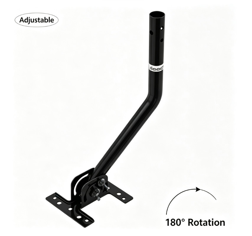 180° Adjustable TV Antenna J Pole Mount Outdoor Universal Base Bracket Black