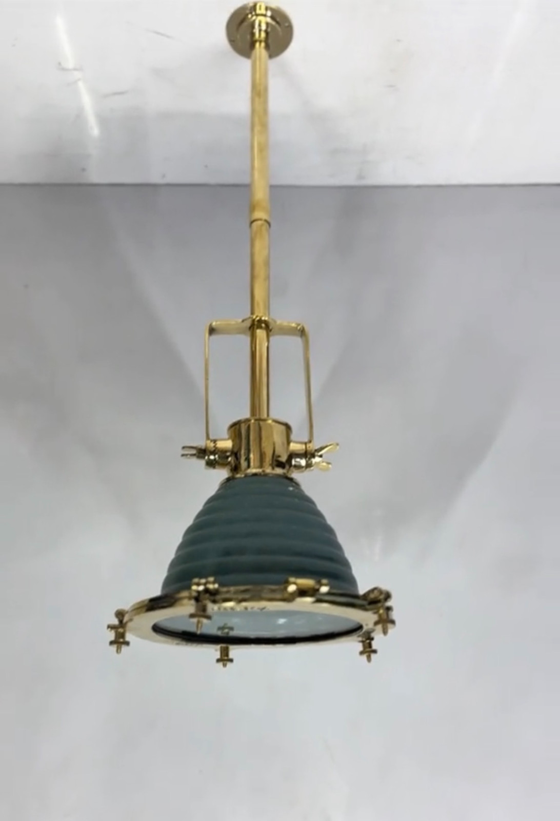 Nautical Brass Green Aluminum Pendant Light Cargo Ship WISKA Bar Decor Lamp