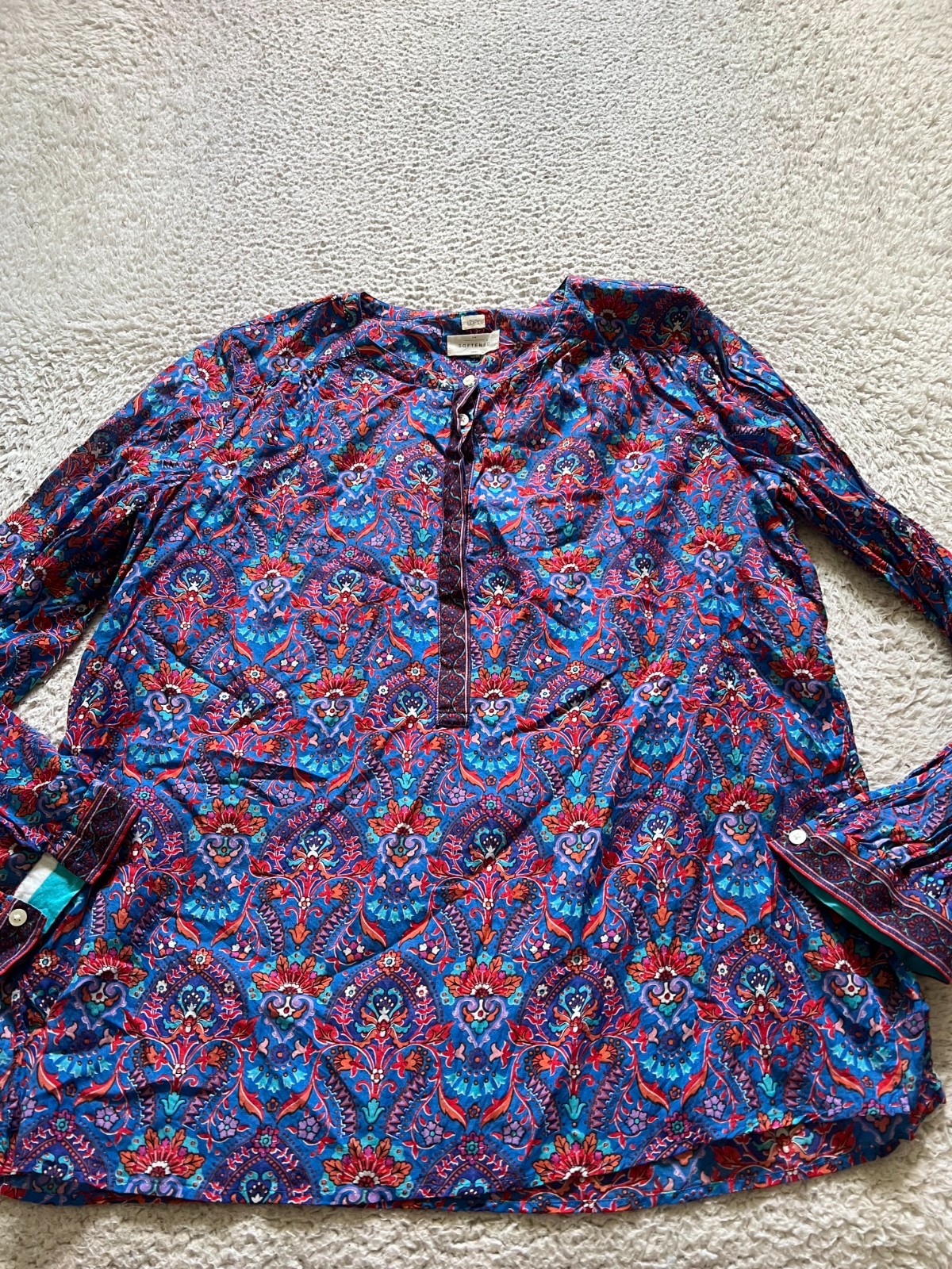 Ann Taylor LOFT Women Floral Long Sleeve Side Slits Blouse Multicolor Size L