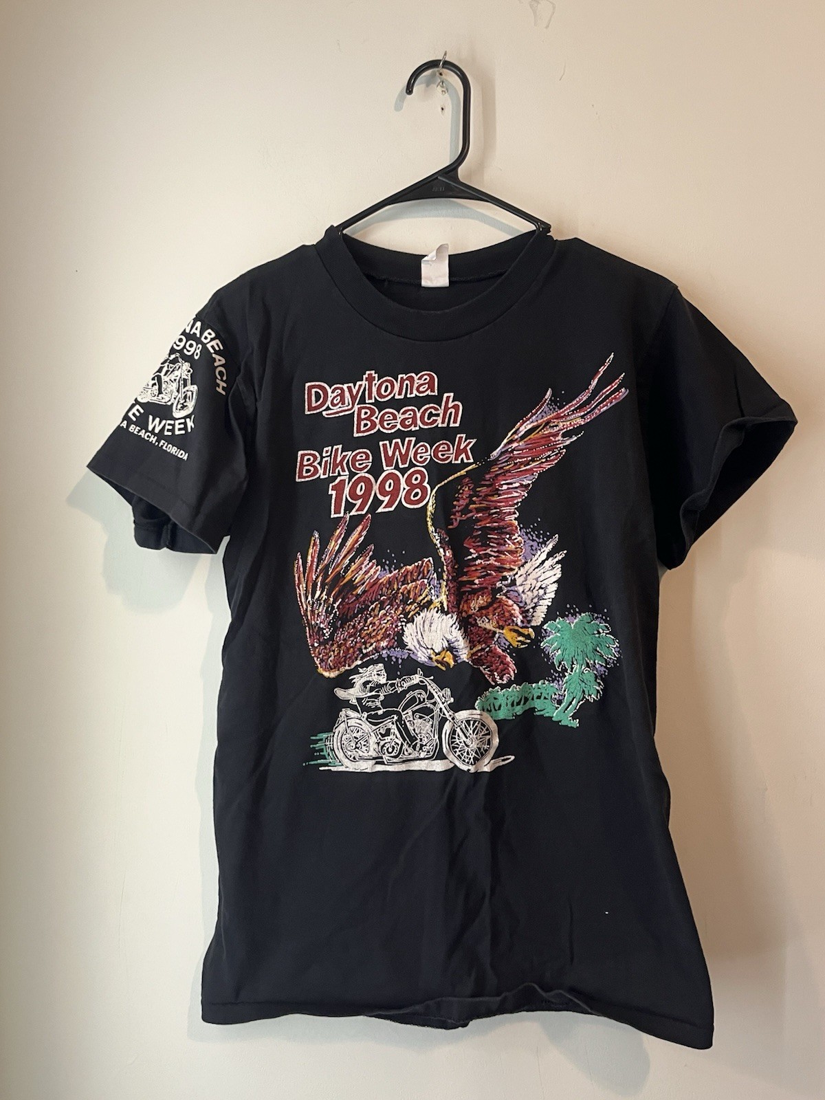 Vintage 1998 Daytona Beach Week Motorcyle Single Stitch T Shirt 2 Side Graphic S