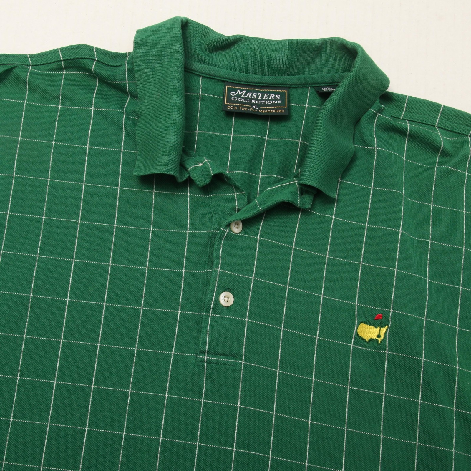 Vintage Masters Collection Golf Shirt Mens XL Green Check Polo Augusta Logo