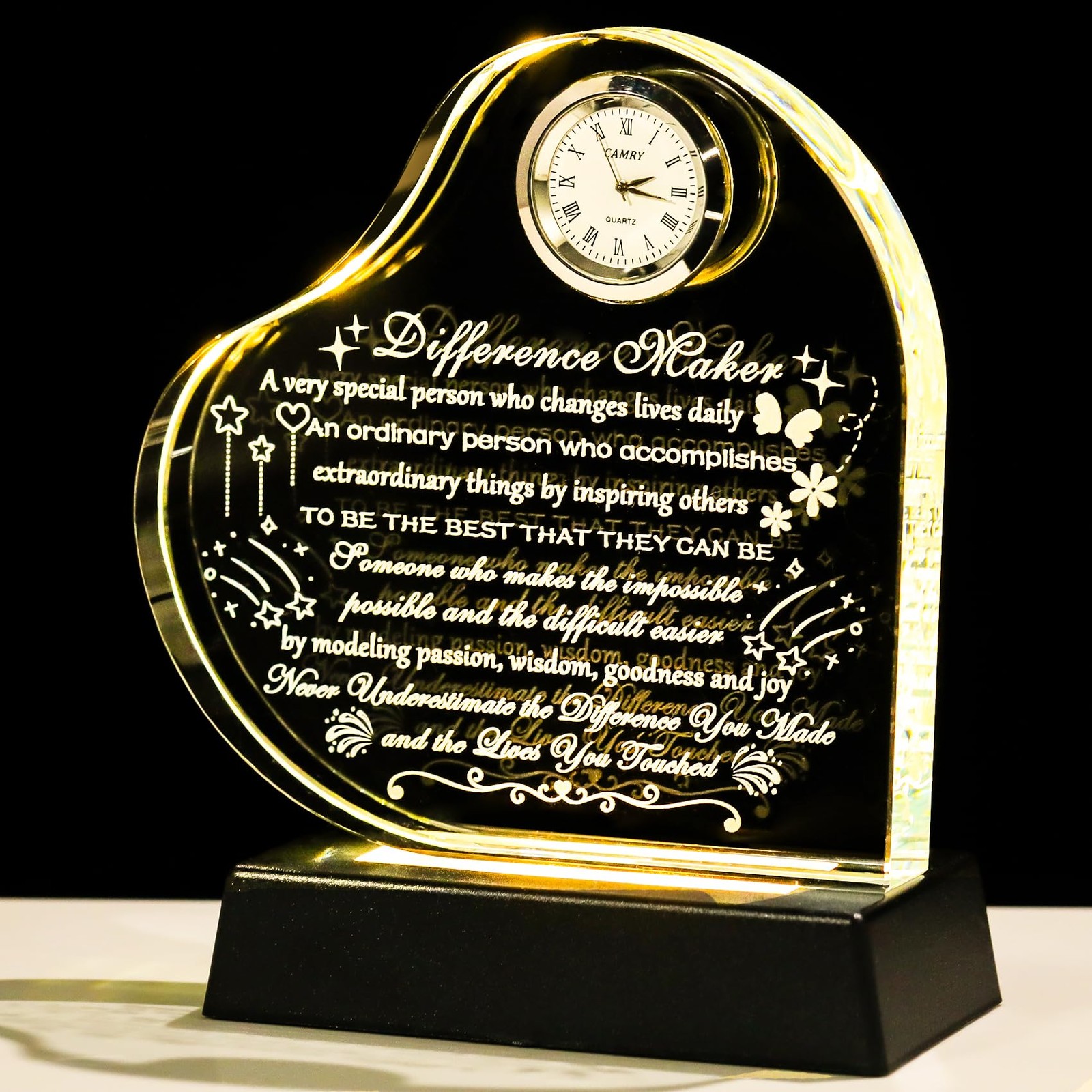 YWHL Difference Maker Clock Gifts with Colorful LED Base YWHL Difference Maker Clock Gifts with Colorful LED Base