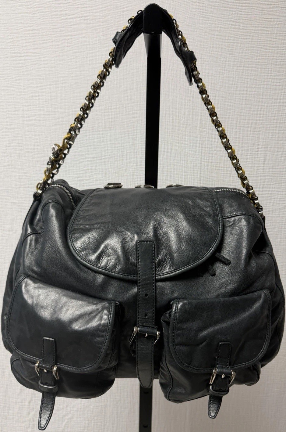 Balenciaga Black Agneau Lambskin Chaîne Shoulder Bag Archive Leather w/ Auth