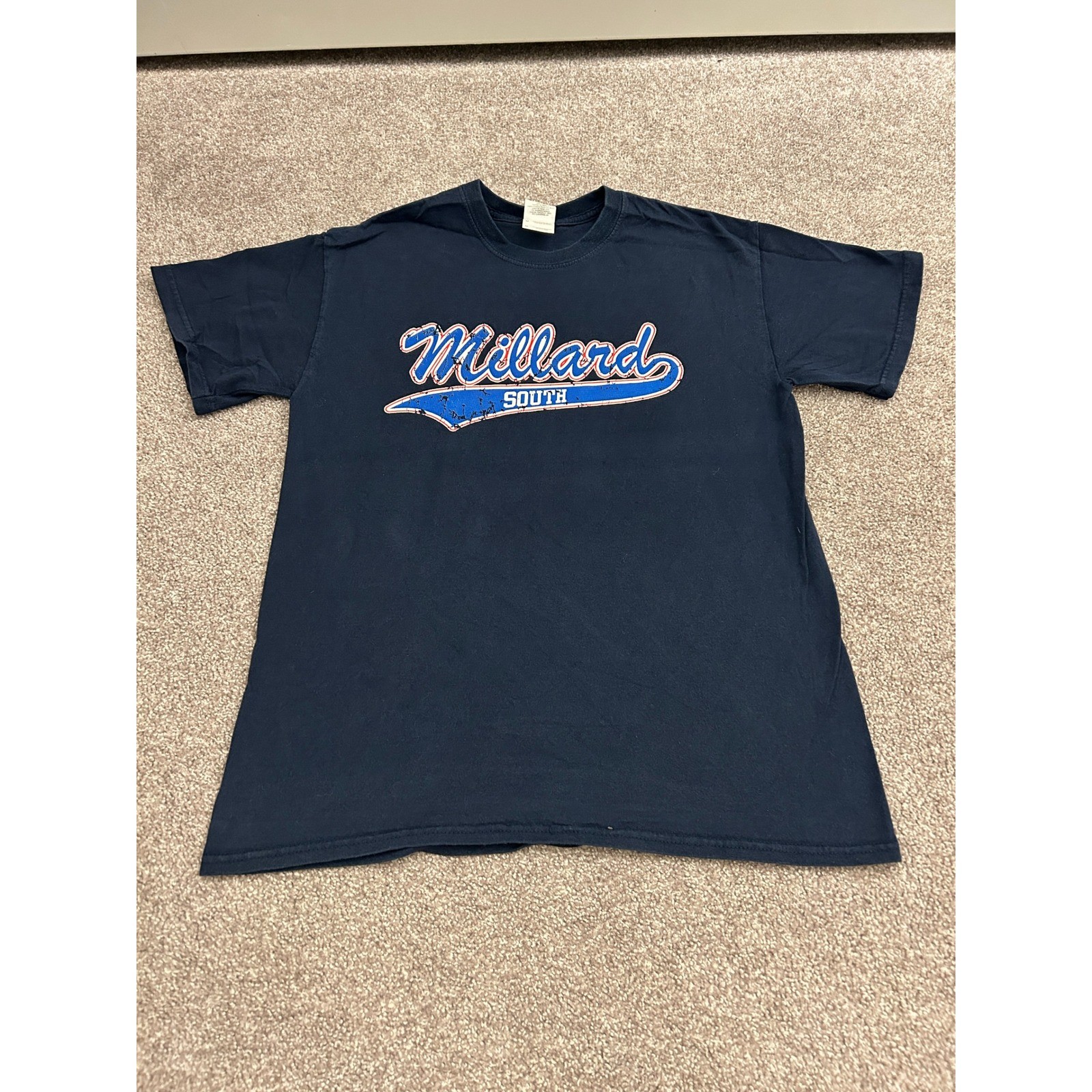 Vintage Millard South Patriots T-Shirt Mens M Navy Blue Good Distressed Graphic