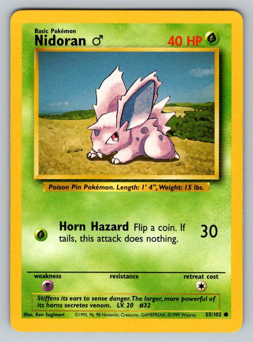 Nidoran M 55/102 Common Base Set Unlimited Pokemon Nidoran M 55/102 Common Base Set Unlimited Pokemon