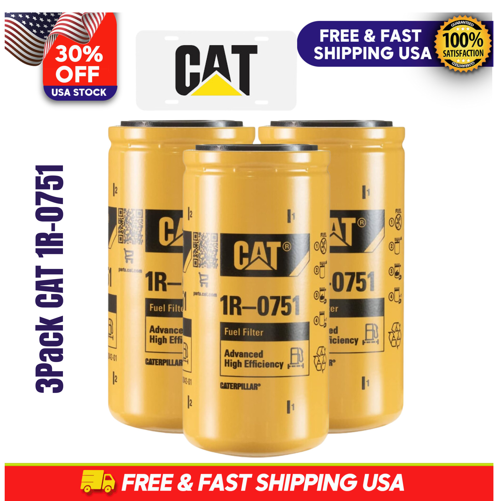 3 Pack NEW CAT 1R-0751 FUEL FILTERS / CATERPILLAR 1R0751 3 Pack NEW CAT 1R-0751 FUEL FILTERS / CATERPILLAR 1R0751