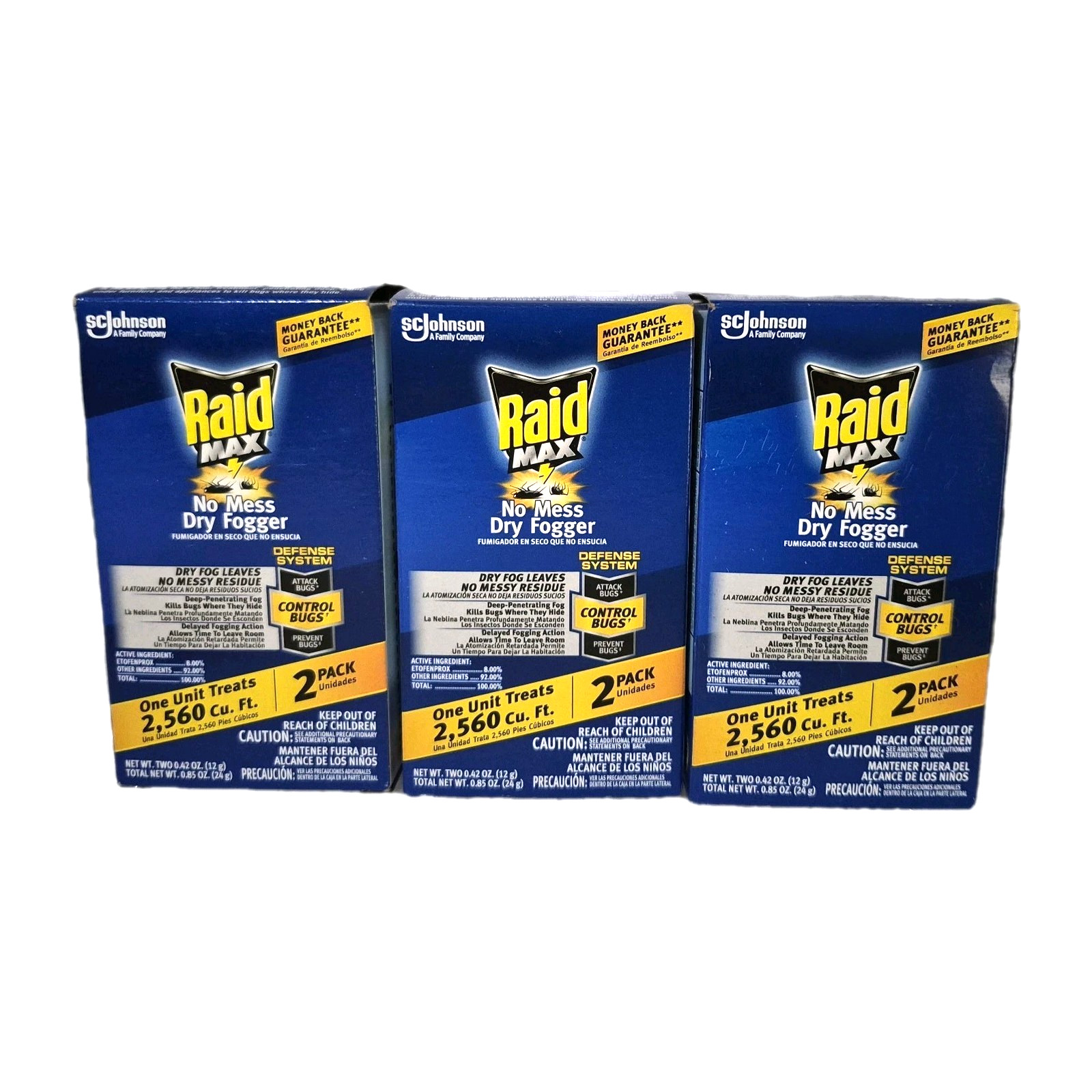 (3) RAID MAX No Mess Dry Fogger Attack/Control/Prevent Bugs 2-PACK 0.84 oz.- NEW