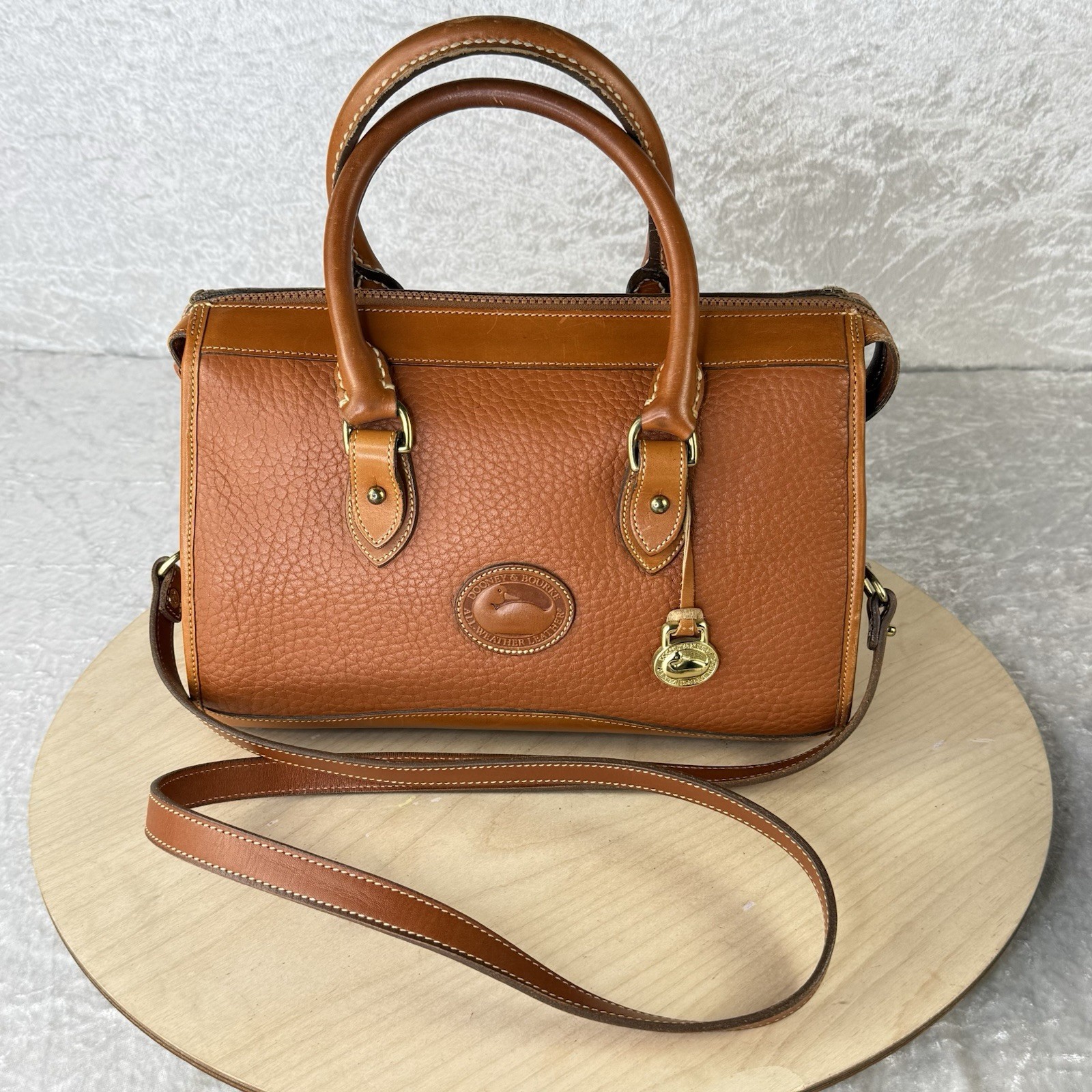 Vintage 1980s Dooney & Bourke British Brown Pebbled Leather Satchel Handbag