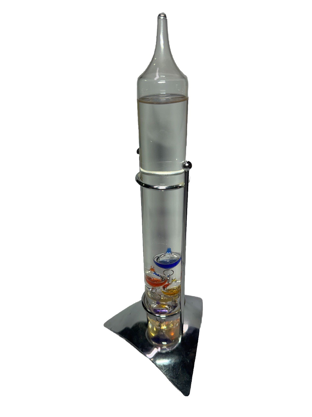 Vintage Galileo Thermometer Glass Tube w/ Chrome Metal Stand 11” Frutiger Aero Vintage Galileo Thermometer Glass Tube w/ Chrome Metal Stand 11” Frutiger Aero