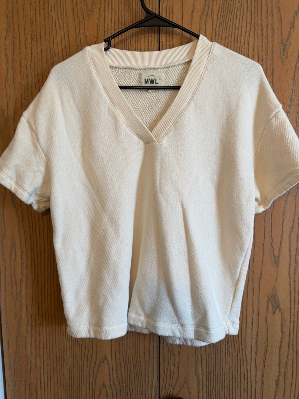 Madewell MWL Cream V-Neck Short Sleeve Sweater Madewell MWL Cream V-Neck Short Sleeve Sweater
