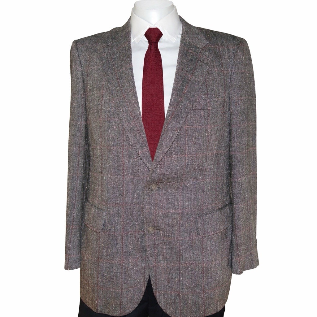 Burberrys Vintage Tweed Blazer 42R Gray Windowpane Wool Sport Coat Pre 1999