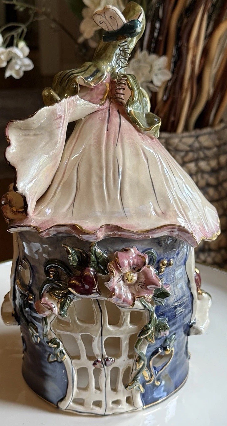 Rare Vintage 2001 Blue Sky Fairy Blossom House Tealight  Heather Goldminc pristi