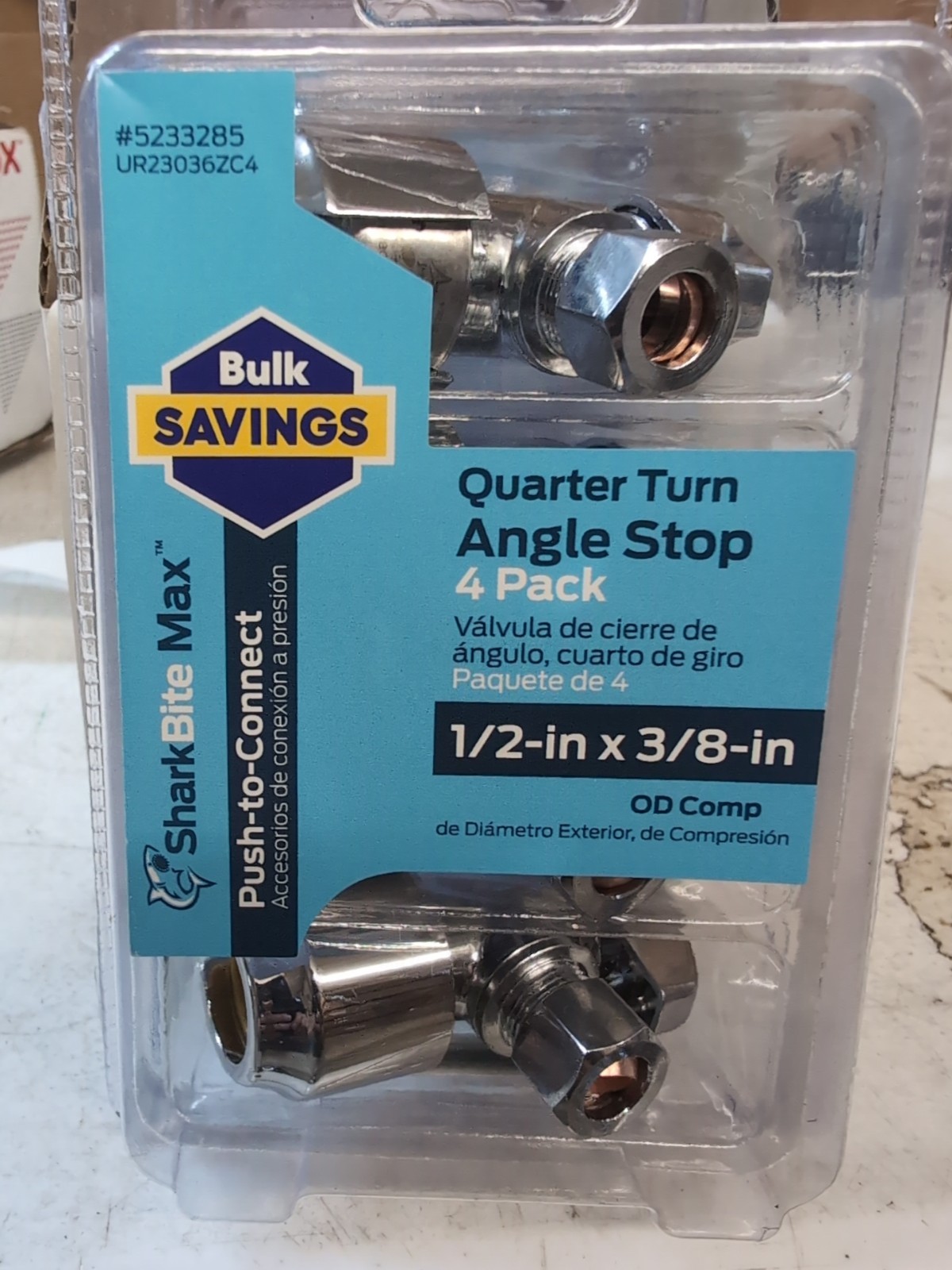 SharkBite UR23036ZC4 Push-to-Connect Angle Stop Valve 1/2 x 3/8 OD Comp