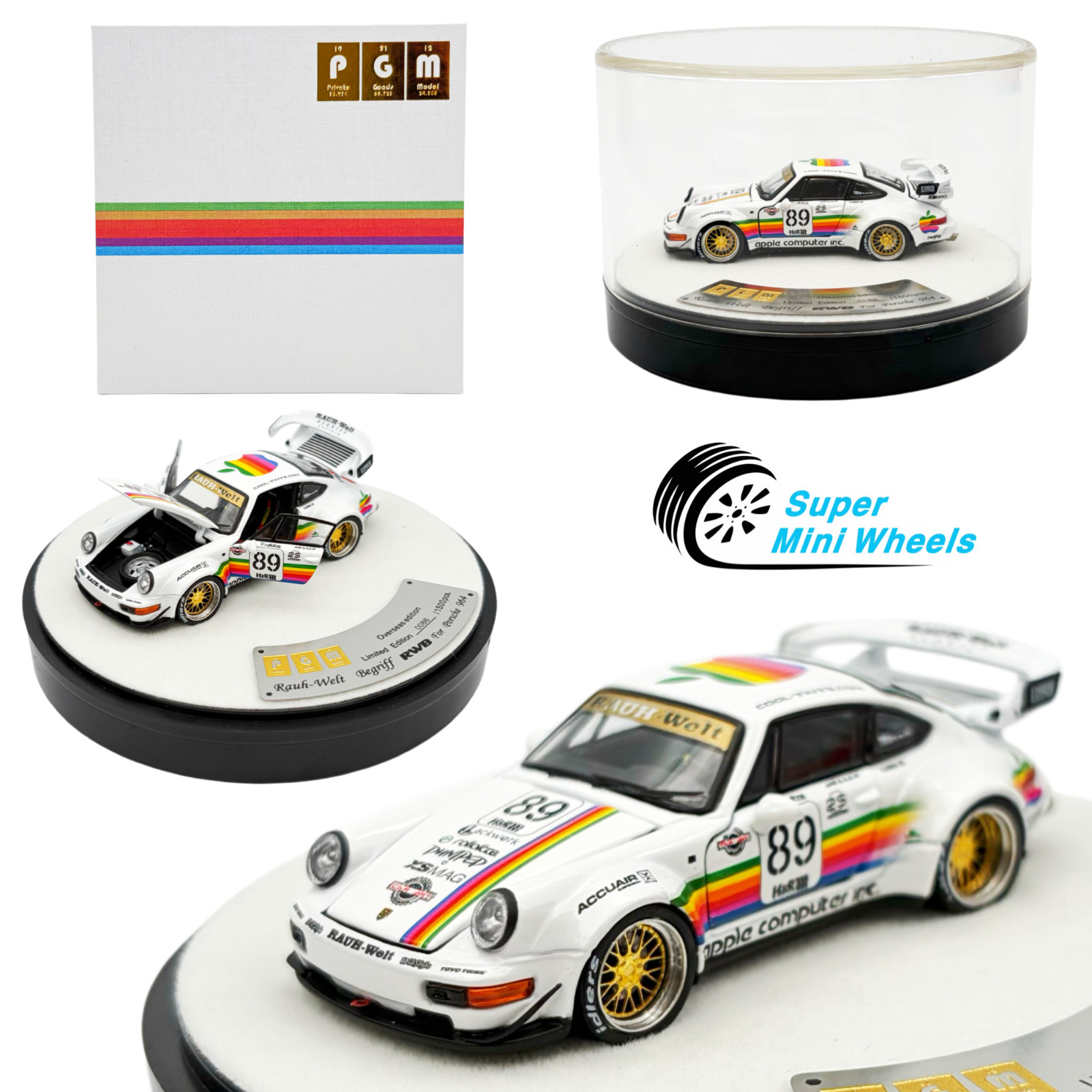PGM 1:64 RWB Porsche 964 White Apple - Deluxe Base