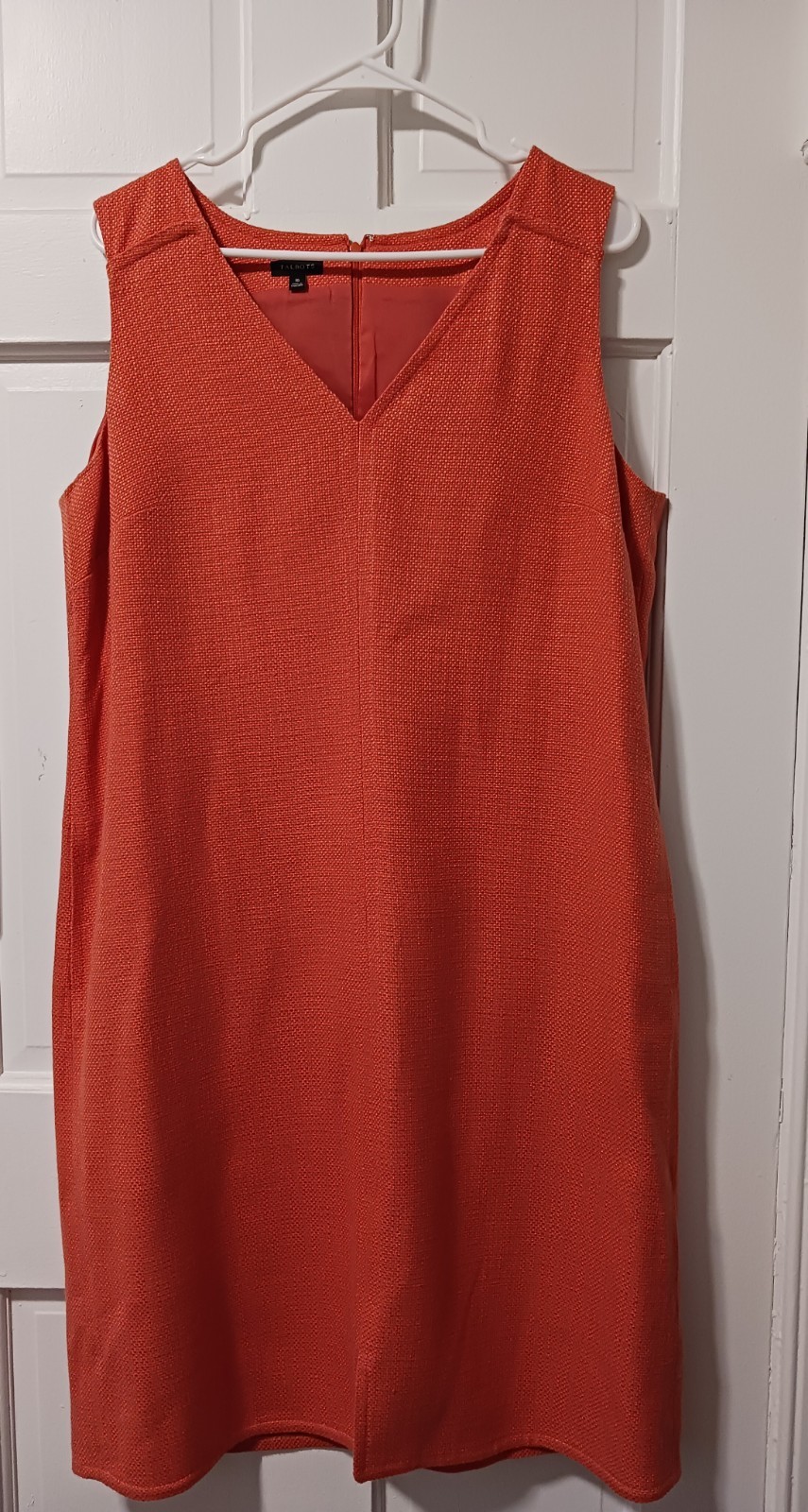 TALBOTS Orange Coral Tweed V-Neck Notch Front Shift Dress Sz 16 w/ Pockets