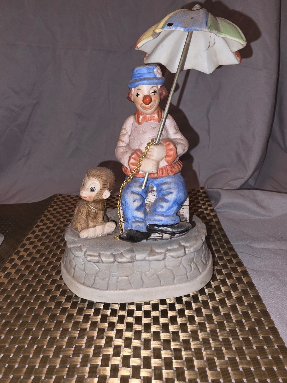 MSR Imports Vintage Clown with Umbrella & Monkey Music Box — Wind-Up, Works