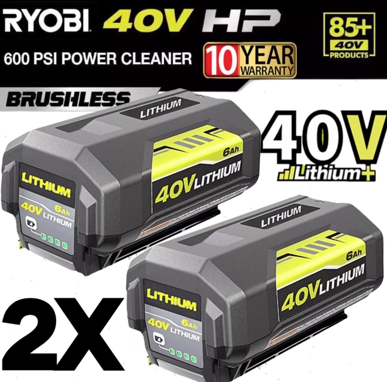 40V 6.0Ah Lithium Battery for Ryobi 40V Tools – 1/2/4/6 Pack – Brand New
