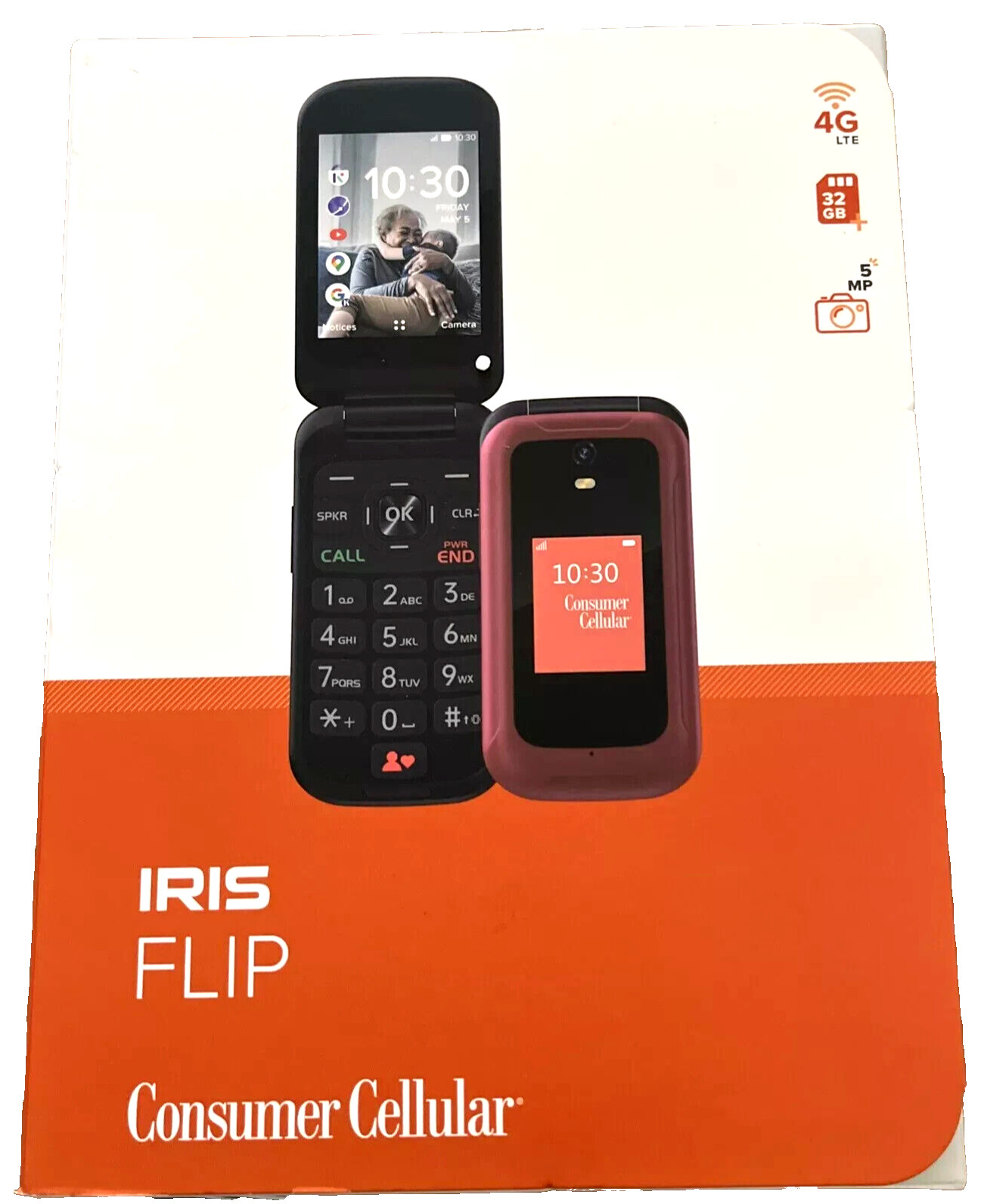 Consumer Cellular Iris Flip Phone (8GB) eSim 5.0MP Camera 4G LTE - New Sealed